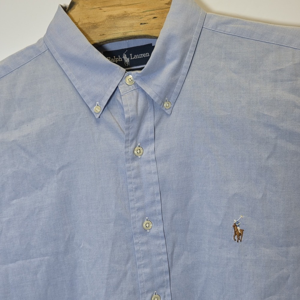 Ralph Lauren Yarmouth Shirt Mens Size 17.5-35 Blue Button Down Oxford Flesh Pony